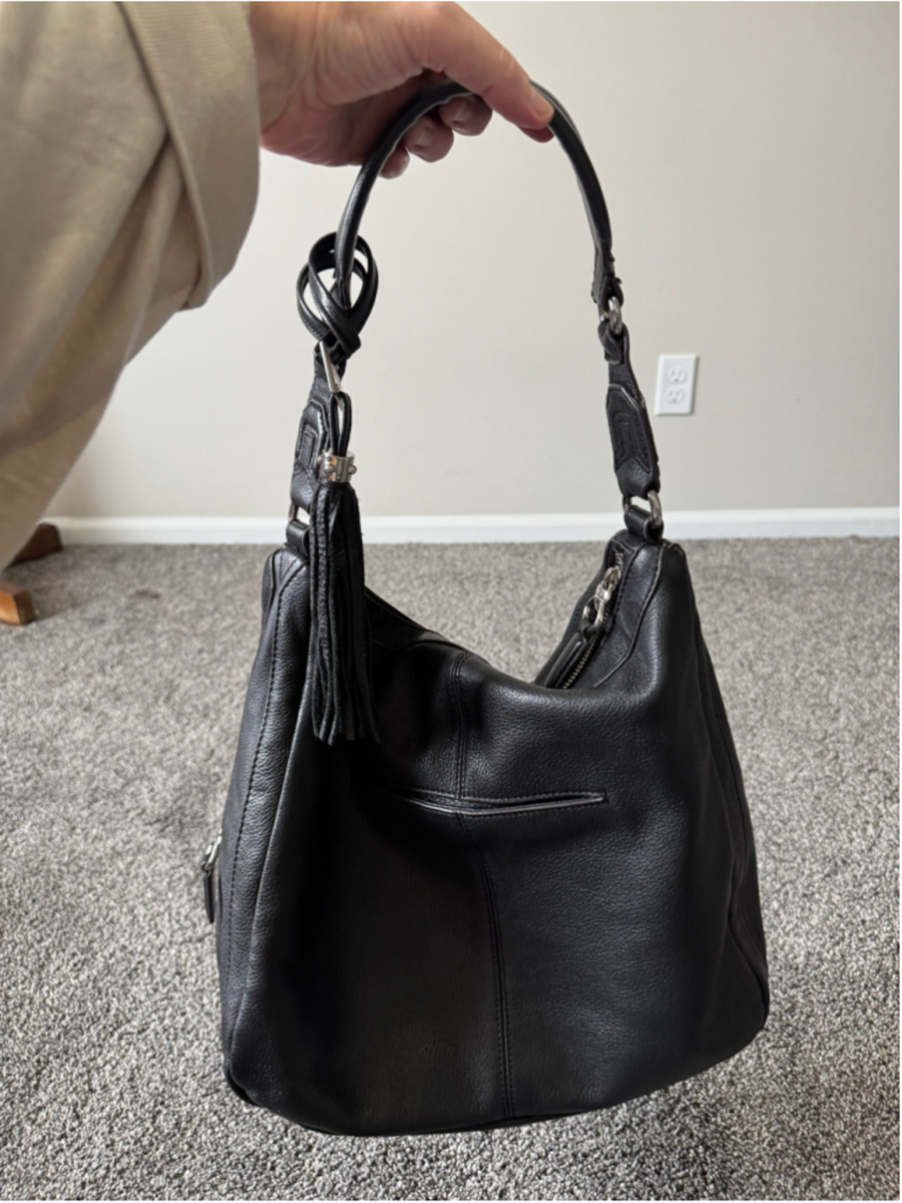 Women's Aimee Kestenberg Black Leather Hobo Bag With Tassel - Picture 11 of 16